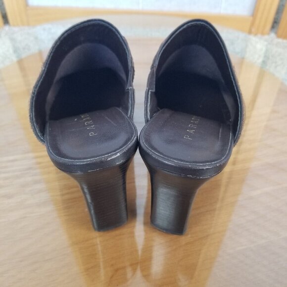 Vintage Patchwork Size 7 Clogs Mules Shoes Brown Black Leather Suede - Picture 6 of 11